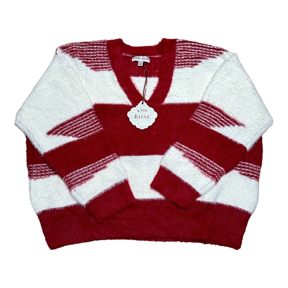 Knox Rose striped fuzzy V-neck sweater (Size 2X)